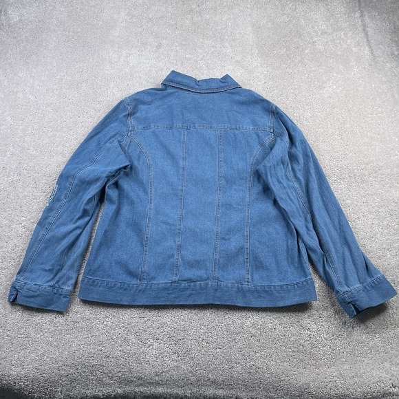 Blair Jacket Womens Large Blue Jean Denim Embroidered Paisley Sequins Button Up - Picture 8 of 13